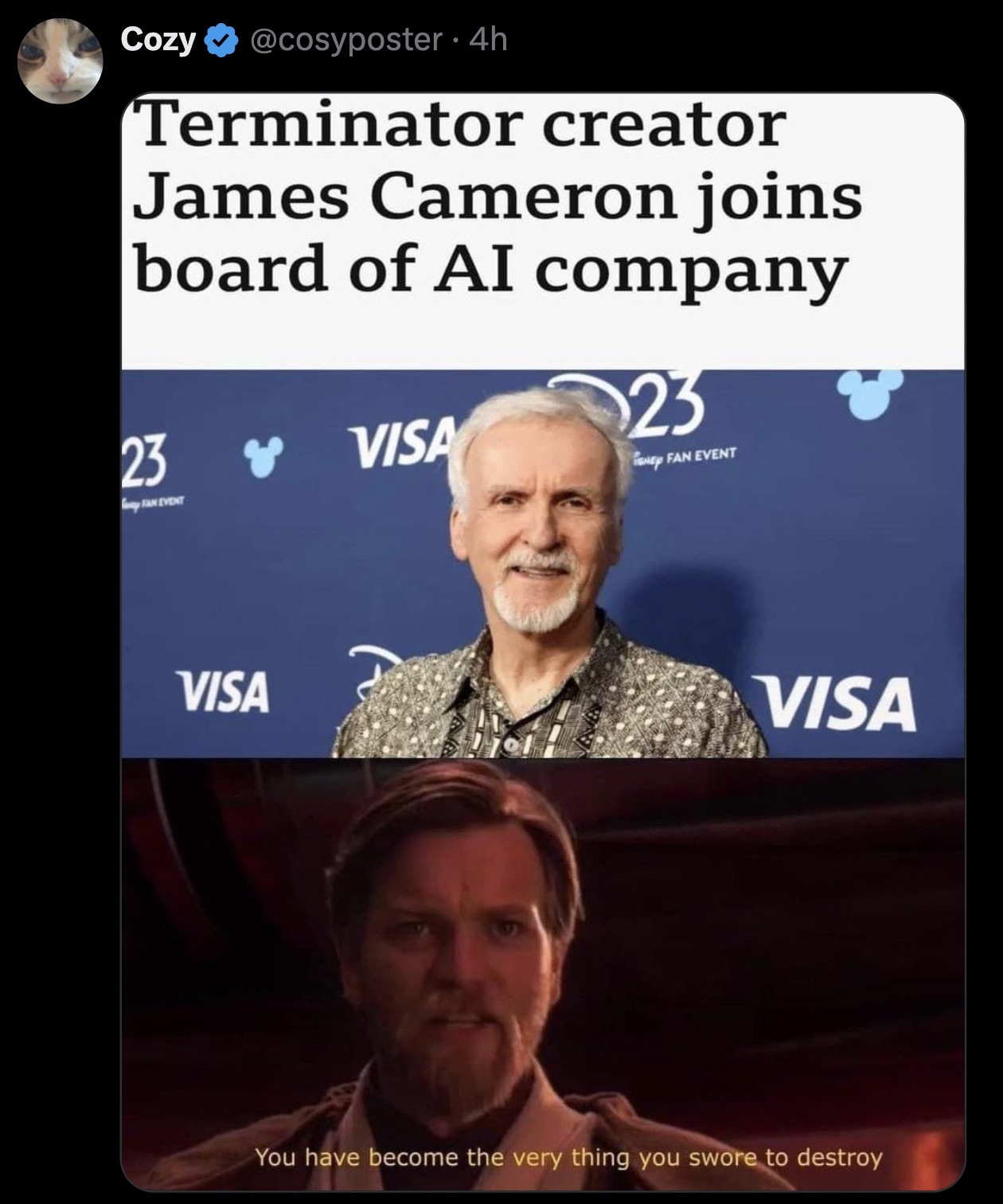 james cameron joins stability ai board - Cozy 4h Terminator creator James Cameron joins board of Ai company 23 23" Visa Fan Event Ne Fan Event Visa Visa You have become the very thing you swore to destroy