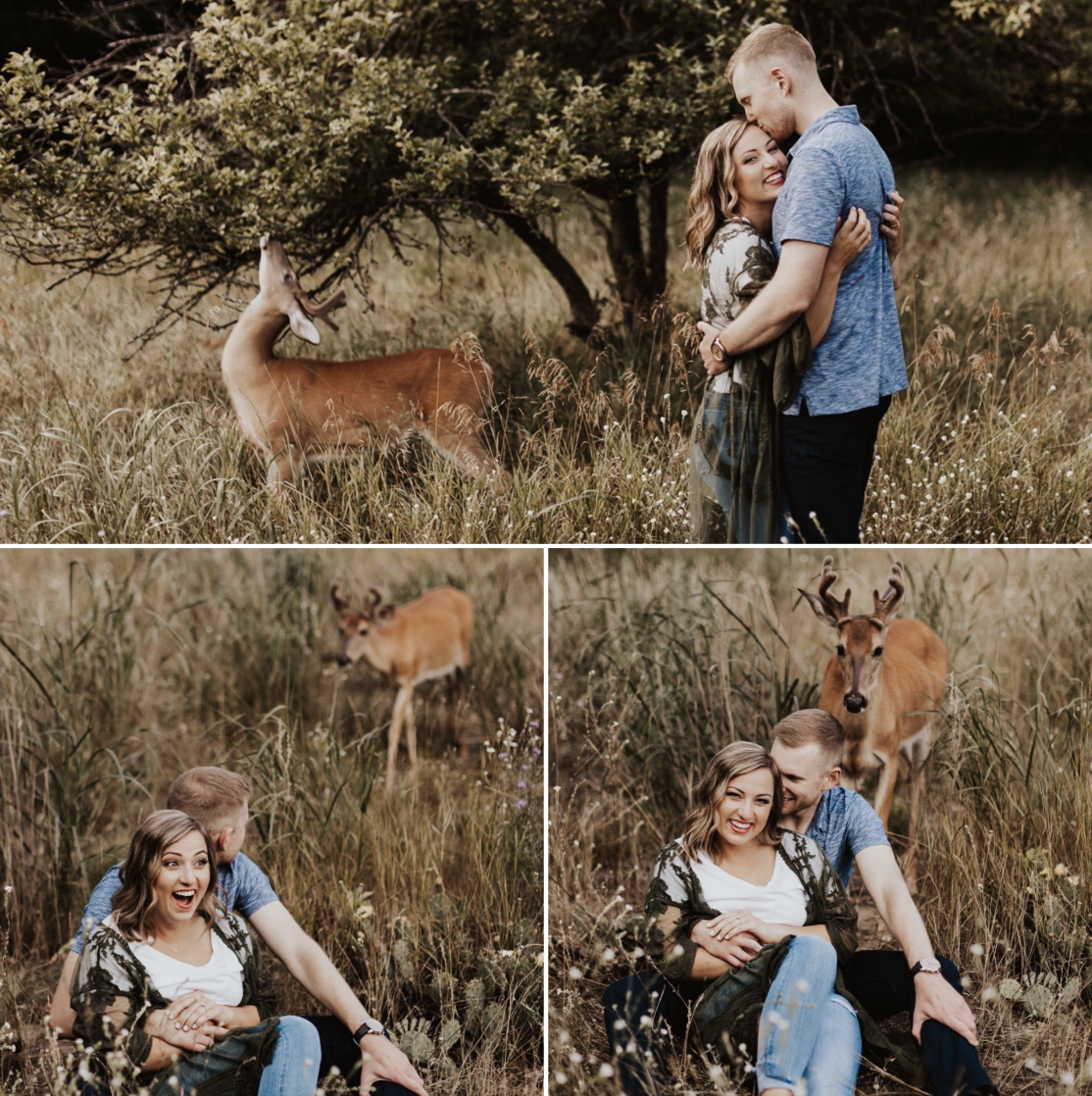 A deer interrupted their photoshoot, but they went with it.