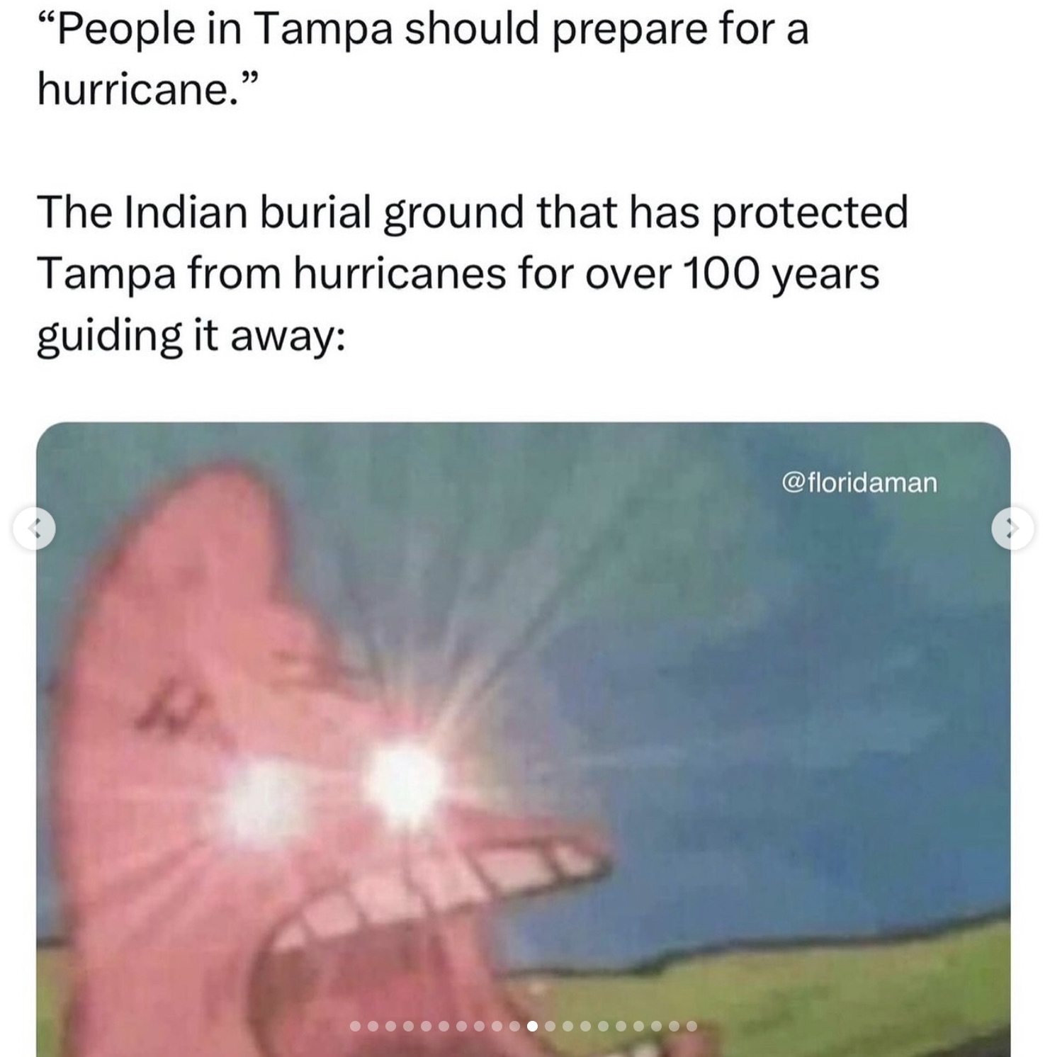 screenshot - "People in Tampa should prepare for a hurricane." The Indian burial ground that has protected Tampa from hurricanes for over 100 years. guiding it away