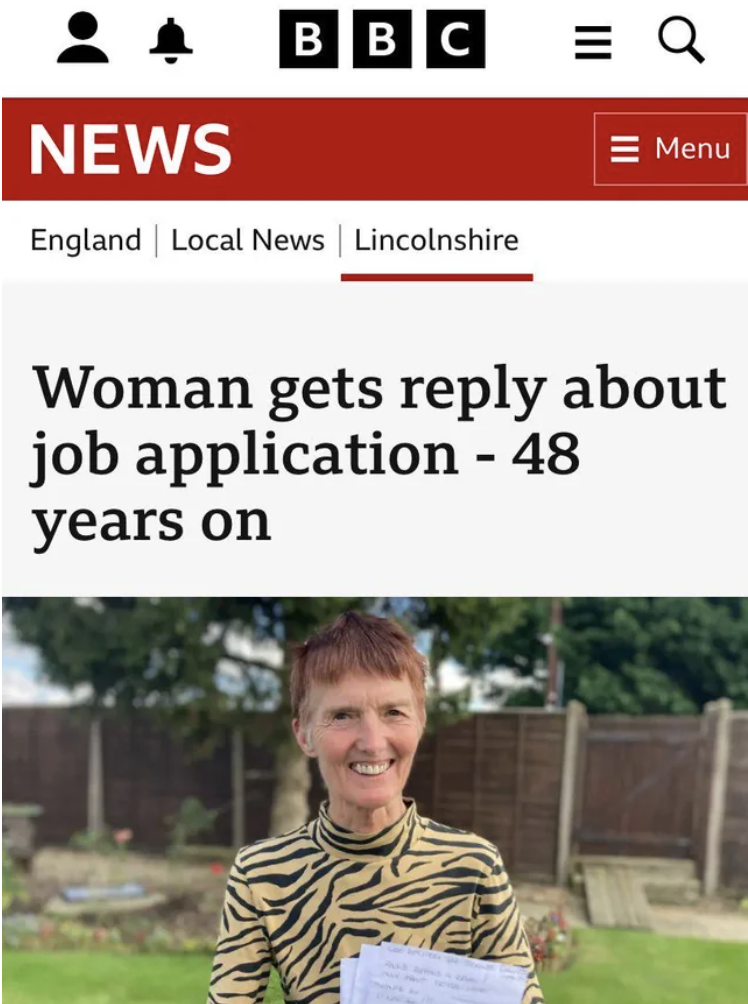 screenshot - Bbc Q Menu News England Local News | Lincolnshire Woman gets about job application 48 years on