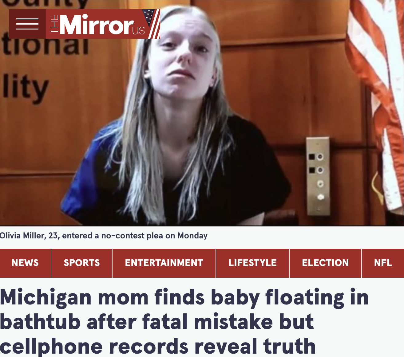 blond - Mirrors tional lity Olivia Miller, 23, entered a nocontest plea on Monday News Sports Entertainment Lifestyle Election Nfl Michigan mom finds baby floating in bathtub after fatal mistake but cellphone records reveal truth