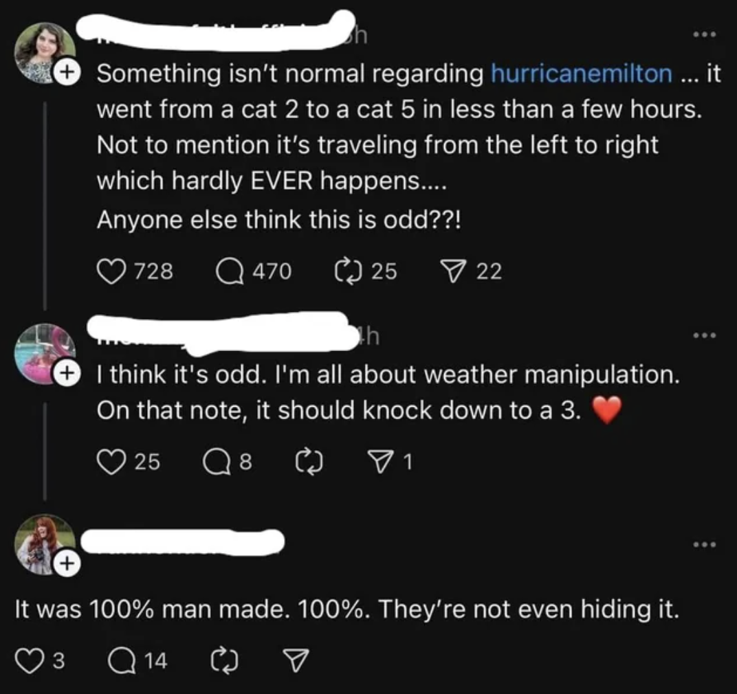 screenshot - Something isn't normal regarding hurricanemilton ... it went from a cat 2 to a cat 5 in less than a few hours. Not to mention it's traveling from the left to right which hardly Ever happens.... Anyone else think this is odd??! 728 Q470 25 22 