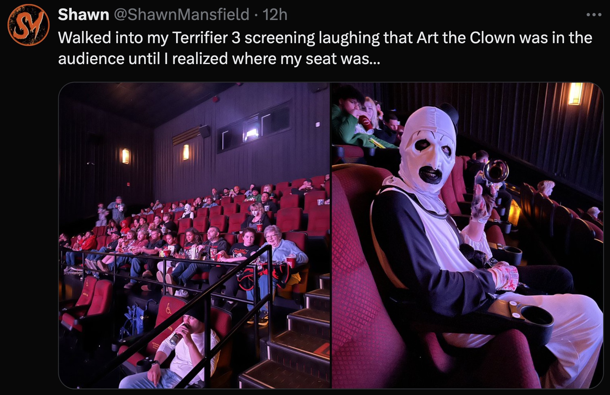 concert - Sy Shawn 12h Walked into my Terrifier 3 screening laughing that Art the Clown was in the audience until I realized where my seat was...