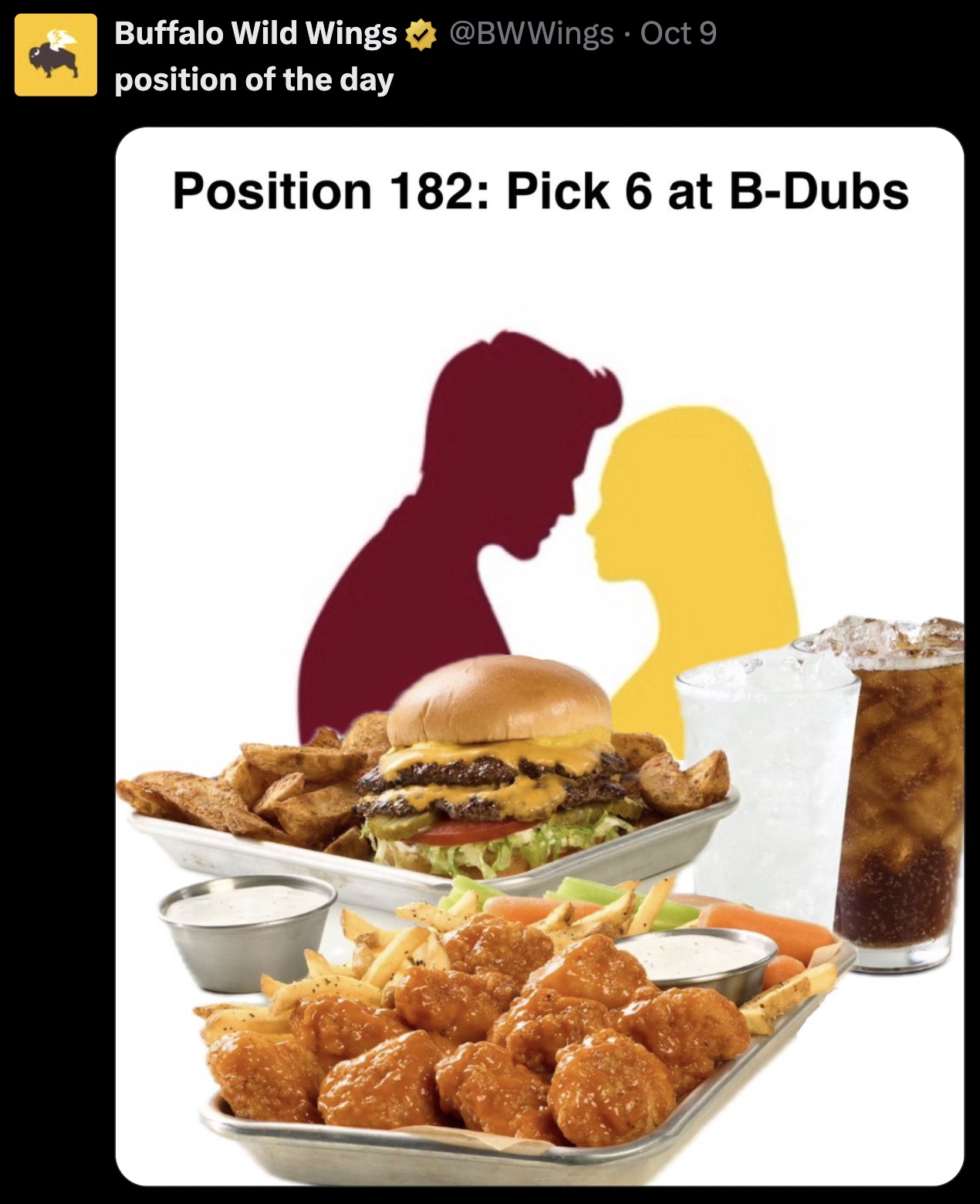 menchi-katsu - Buffalo Wild Wings Oct 9 position of the day Position 182 Pick 6 at BDubs