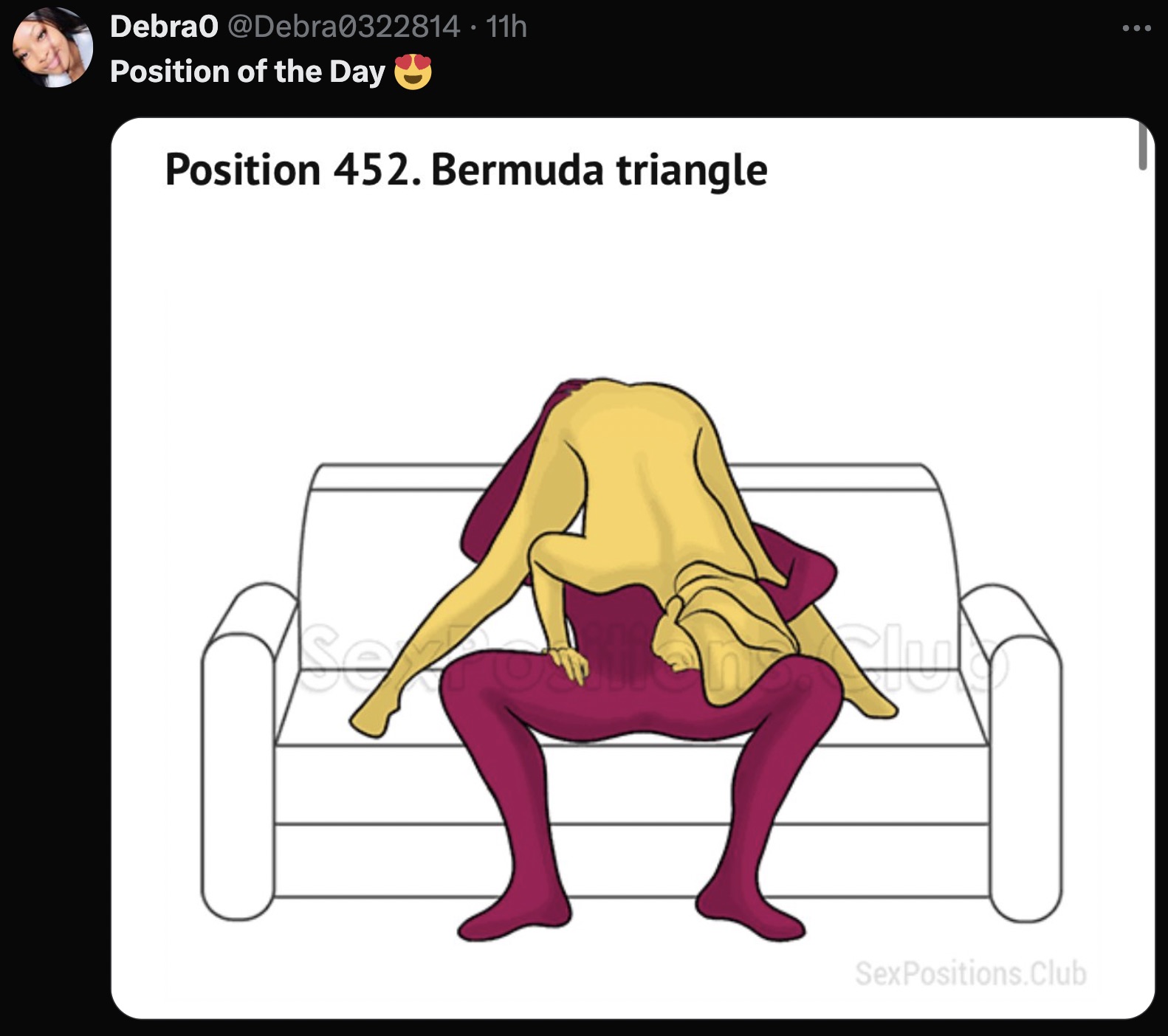 sex positions meme - Debra0 11h Position of the Day Position 452. Bermuda triangle SexPositions.Club ...