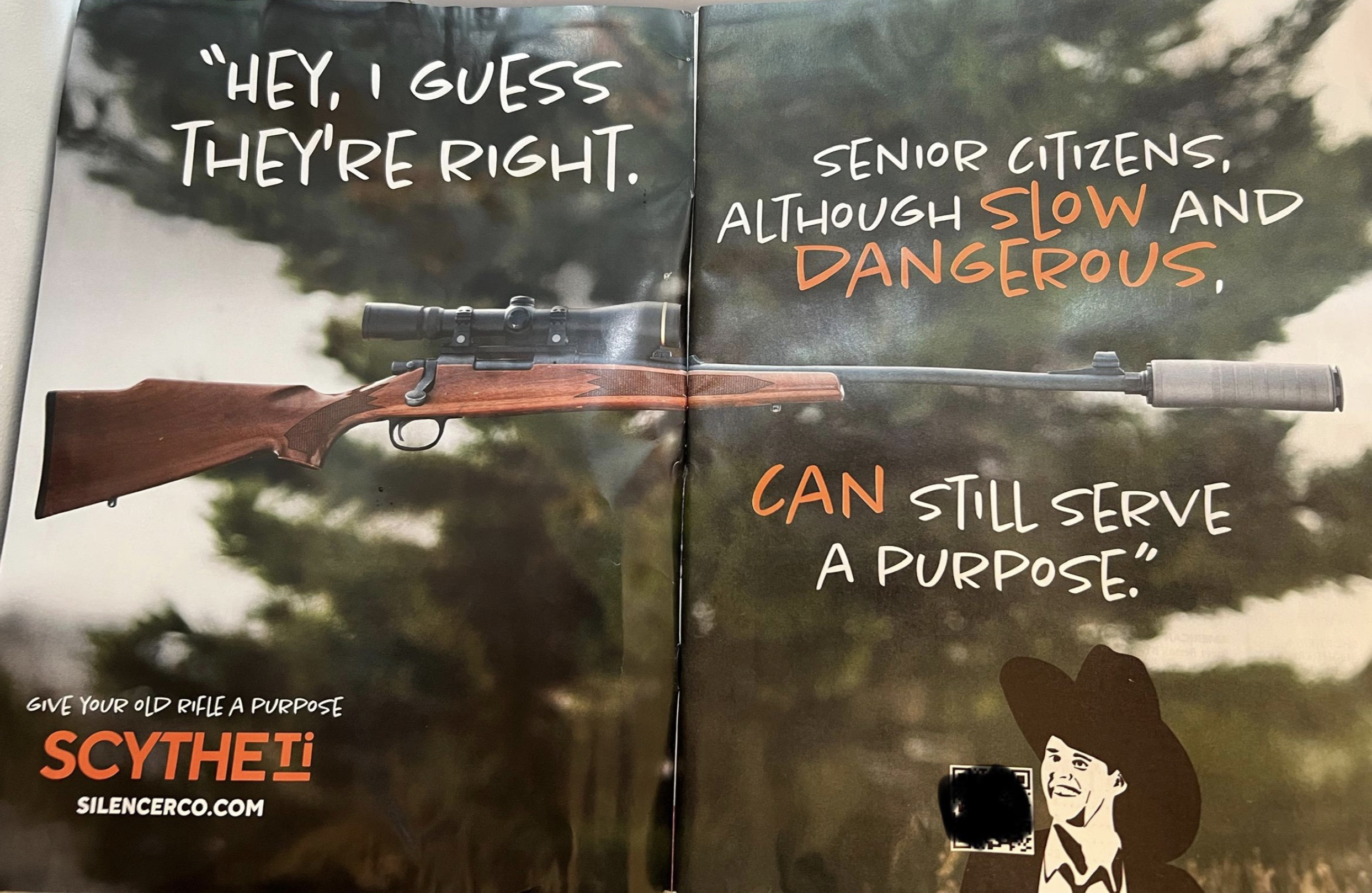 airsoft gun - "Hey, I Guess They'Re Right. Senior Citizens, Although Slow And Dangerous. Give Your Old Rifle A Purpose Scythet Silencerco.Com Can Still Serve A Purpose."