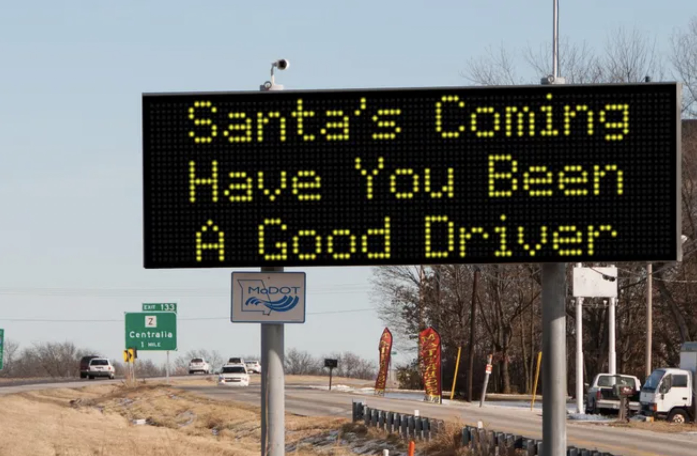 street sign - Santa's Coming Have You Been A Good Driver 2 Centralia Modot