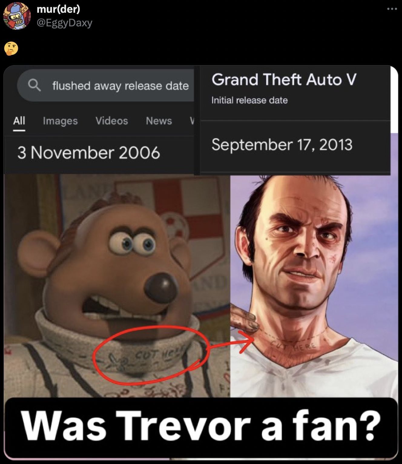 flushed away girl characters - murder flushed away release date Grand Theft Auto V All Images Videos News Cut Hell Initial release date And Was Trevor a fan?