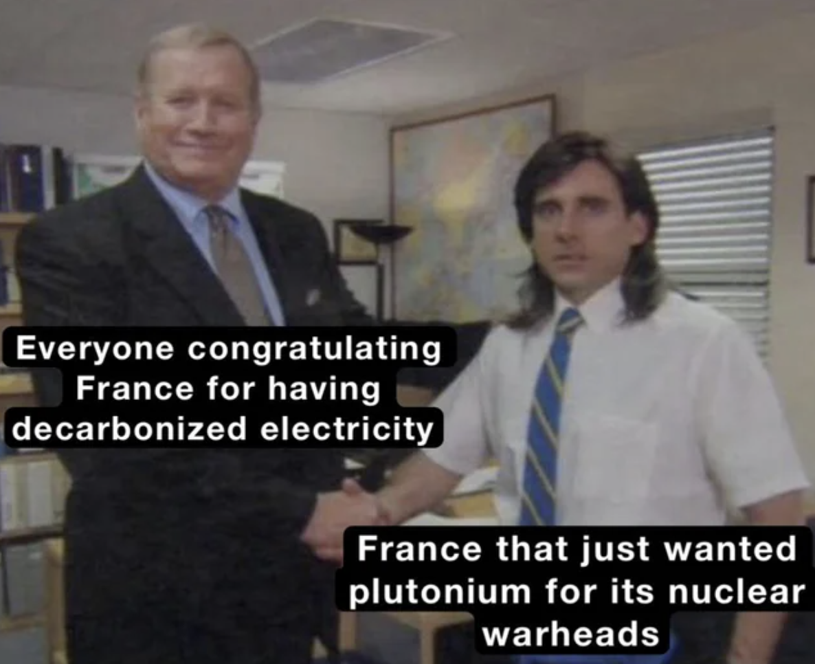 office father's day - Everyone congratulating France for having decarbonized electricity France that just wanted plutonium for its nuclear warheads