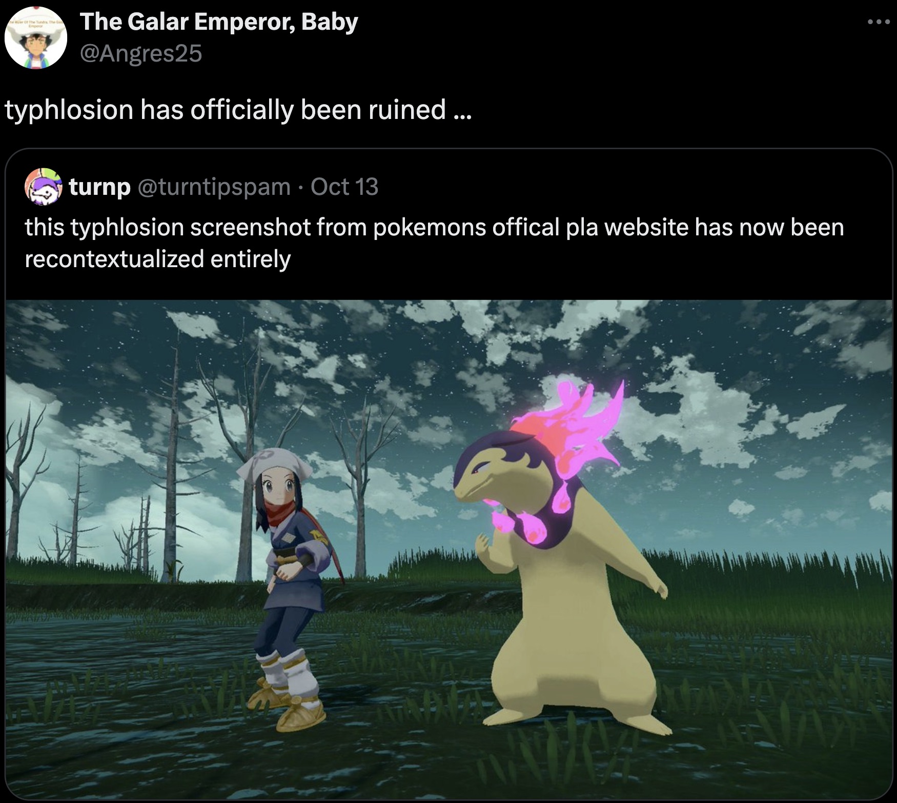 hisuian typhlosion anime - The Galar Emperor, Baby typhlosion has officially been ruined... turnp Oct 13 this typhlosion screenshot from pokemons offical pla website has now been recontextualized entirely