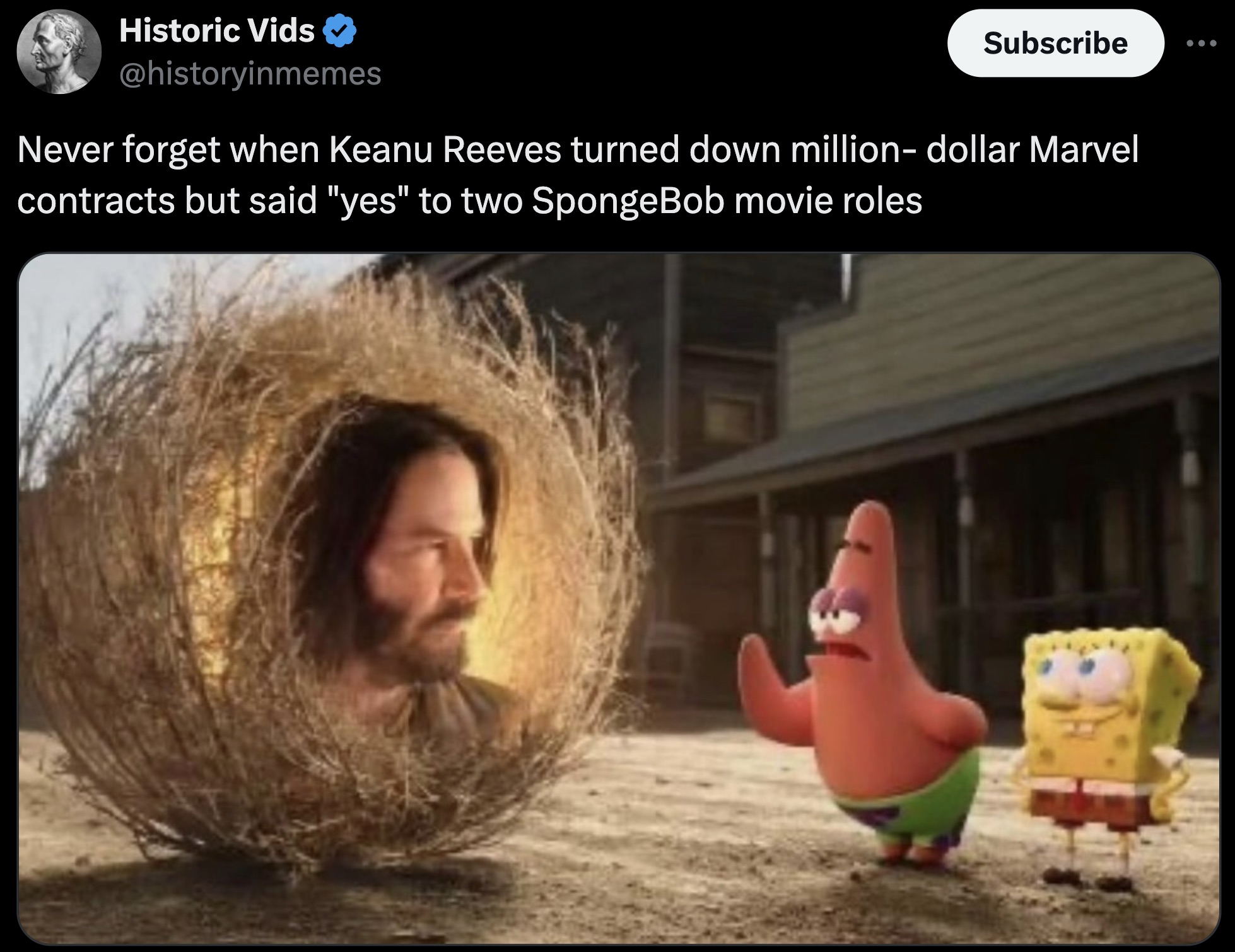 spongebob movie - Historic Vids Subscribe Never forget when Keanu Reeves turned down milliondollar Marvel contracts but said "yes" to two SpongeBob movie roles