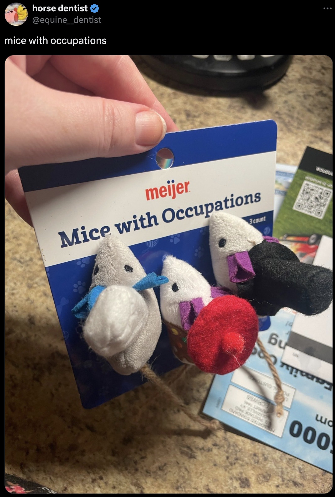 stuffed toy - horse dentist mice with occupations meijer Mice with Occupations 3 count Family Co ng Poal Custo Semes Presorted Standard Gm BOLSO4 Ousville Ry 000 Coubla