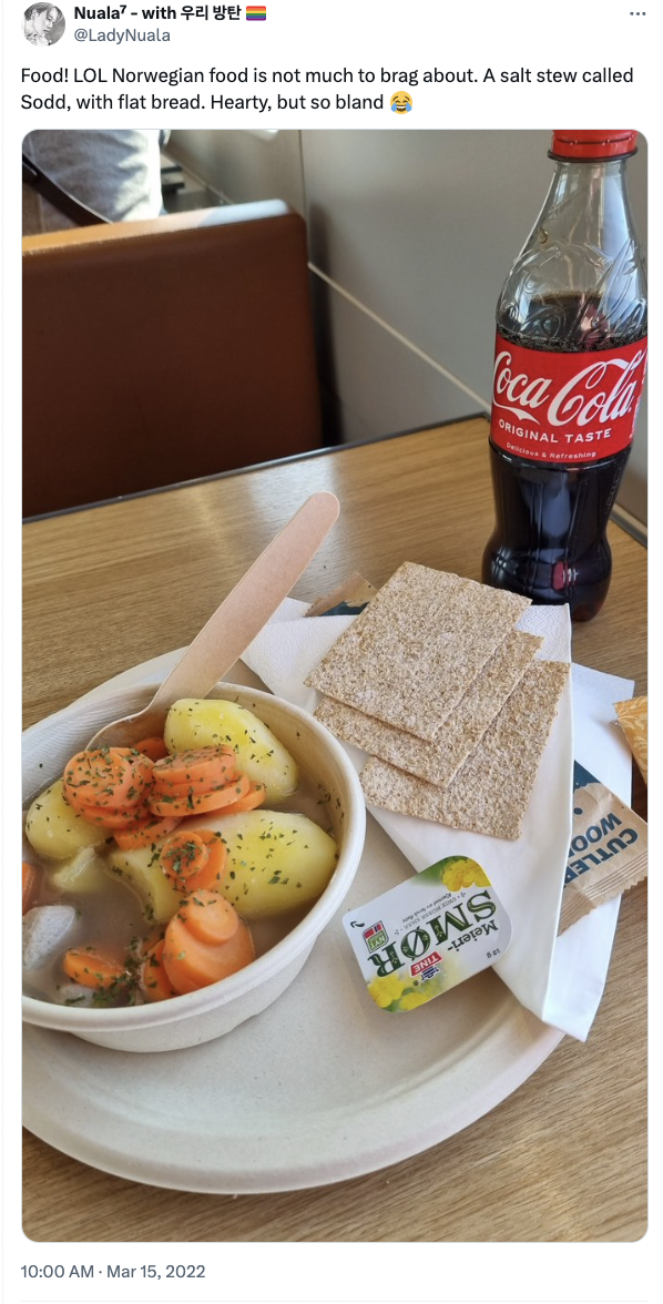 matzo - Nualawith LadyNuala Food! Lol Norwegian food is not much to brag about. A salt stew called Sodd, with flat bread. Hearty, but so bland CocaCola Hows .Com