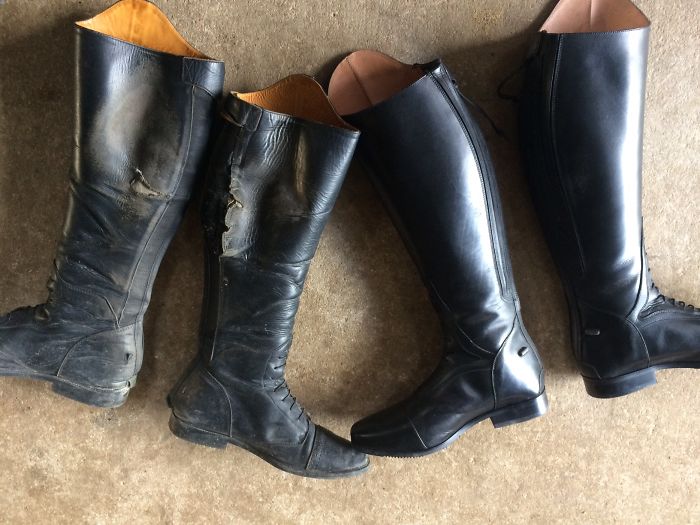 Current horse-riding boots vs. the pair that is replacing them.