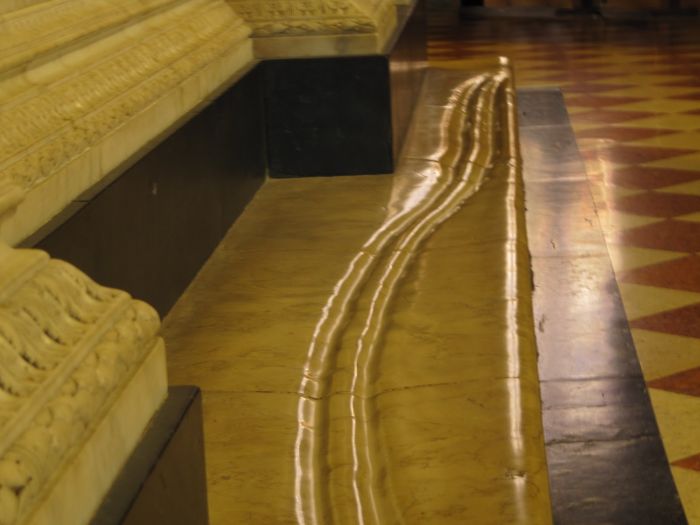 These marks in the floor of the Sanctuary of the Holy House of Loreto, have been made by hundreds of years worth of worshipers dragging themselves across the floor on their knees.