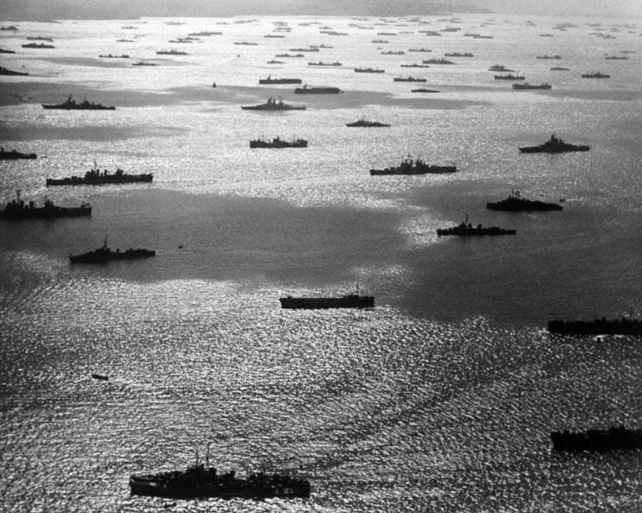 The U.S. Pacific fleet getting ready for battle during the Marshall Islands Campaign, 1944.