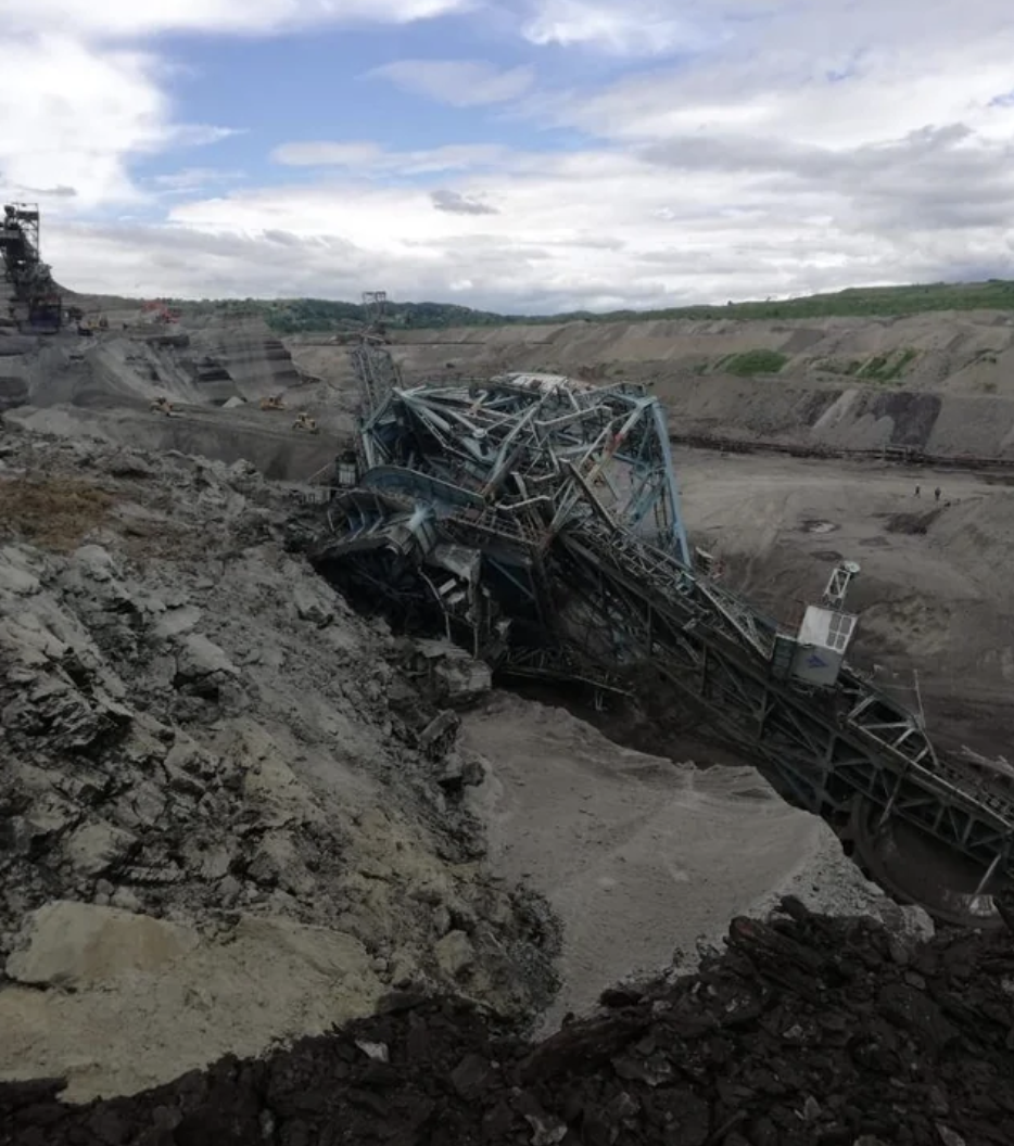 Collapsed surface mining excavator.