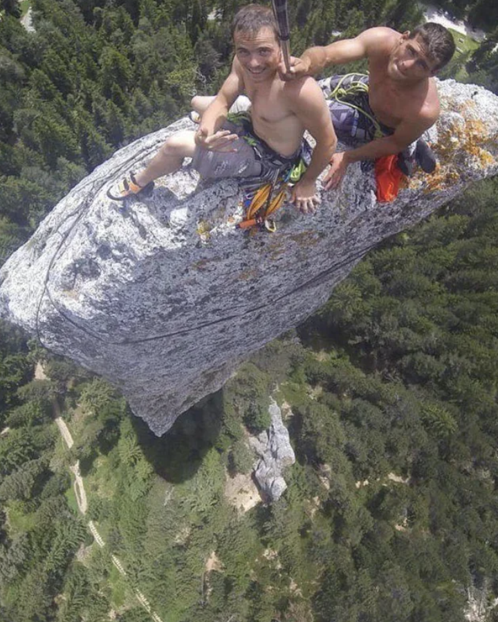 Climbing Monolithe de Sardières in France.