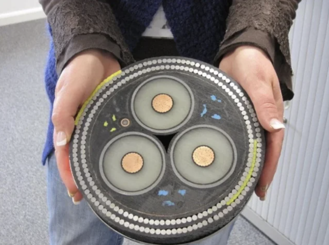 The cross section of an undersea cable.