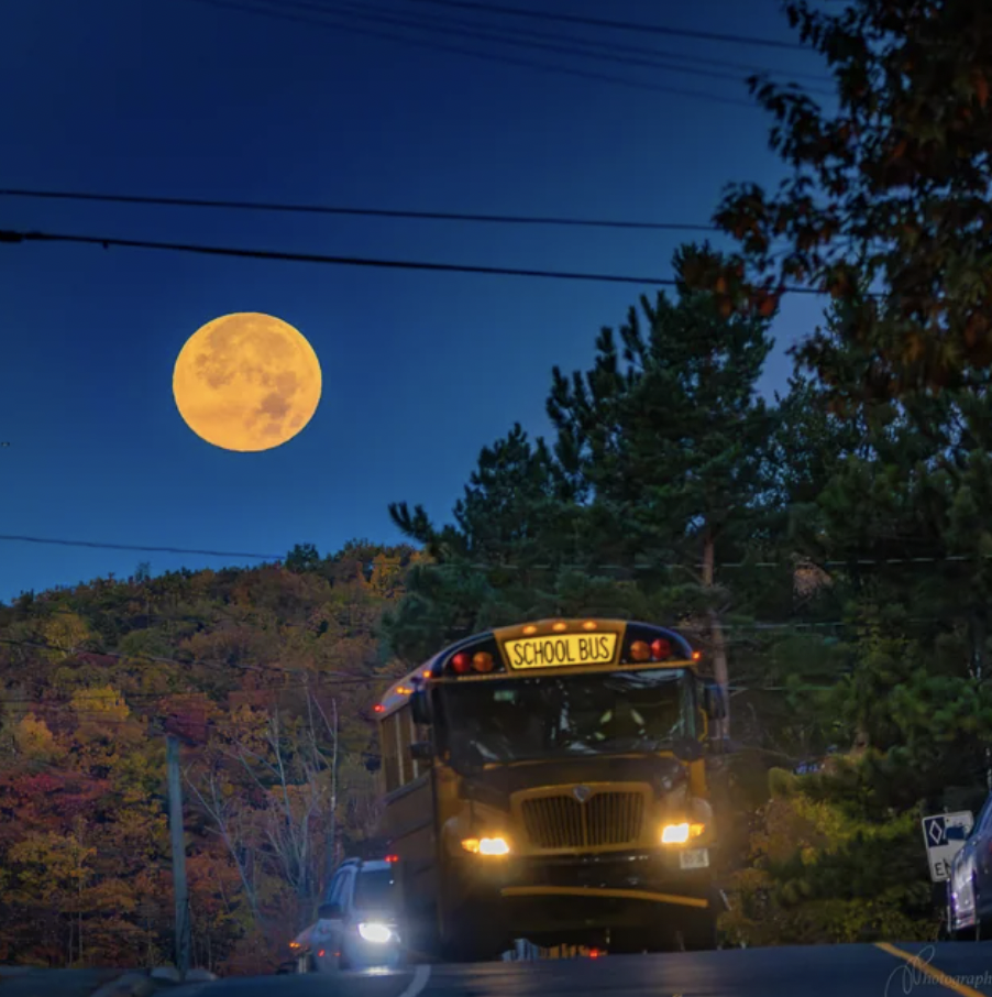 Catching the Moon on my morning commute. Photo taken in Sudbury, Northern Ontario, Canada.