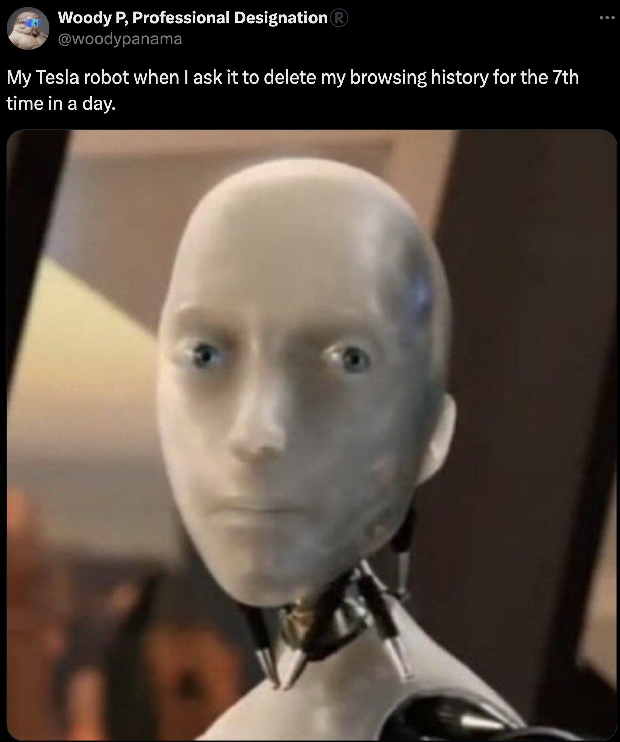 no robot meme - Woody P, Professional Designation My Tesla robot when I ask it to delete my browsing history for the 7th time in a day.