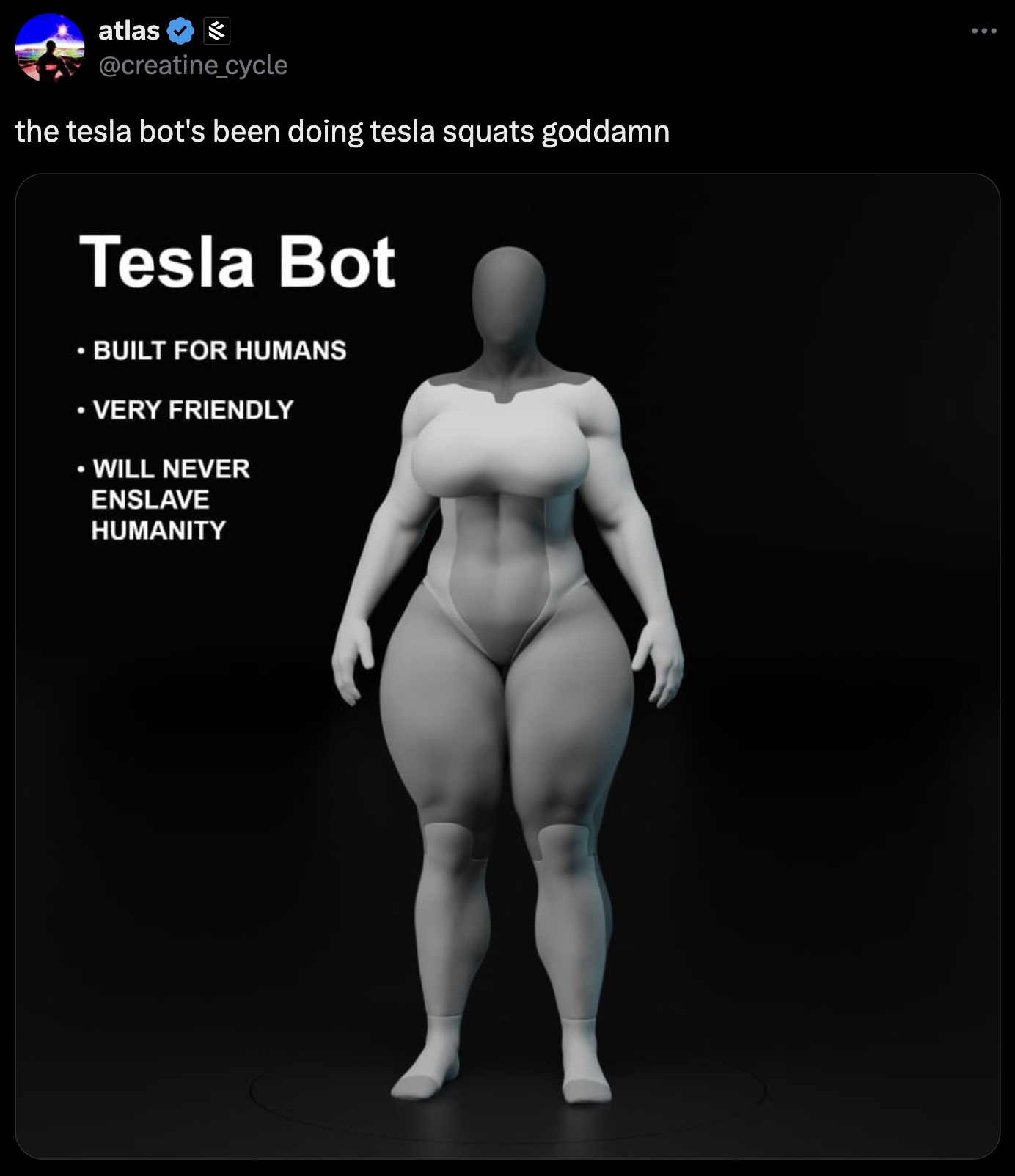 barechested - atlas the tesla bot's been doing tesla squats goddamn Tesla Bot Built For Humans Very Friendly Will Never Enslave Humanity