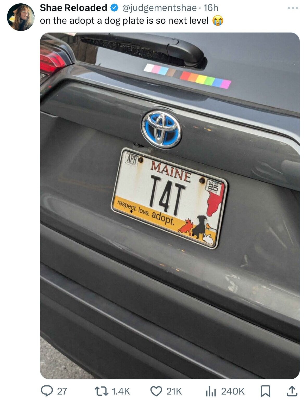 bmw x5 - Shae Reloaded 16h on the adopt a dog plate is so next level Apr Maine 25 Tat respect. love. adopt. Q27 21K l