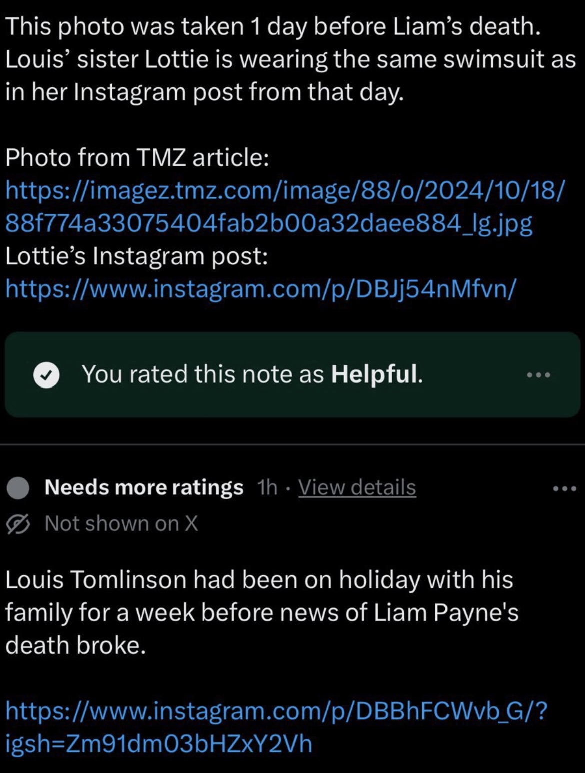 screenshot - This photo was taken 1 day before Liam's death. Louis' sister Lottie is wearing the same swimsuit as in her Instagram post from that day. Photo from Tmz article 88f774a33075404fab2b00a32daee884_lg.jpg Lottie's Instagram post You rated this no