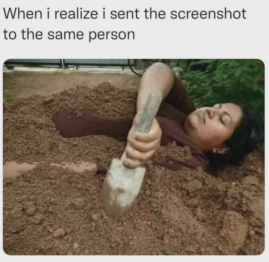 woman burying herself meme - When i realize i sent the screenshot to the same person