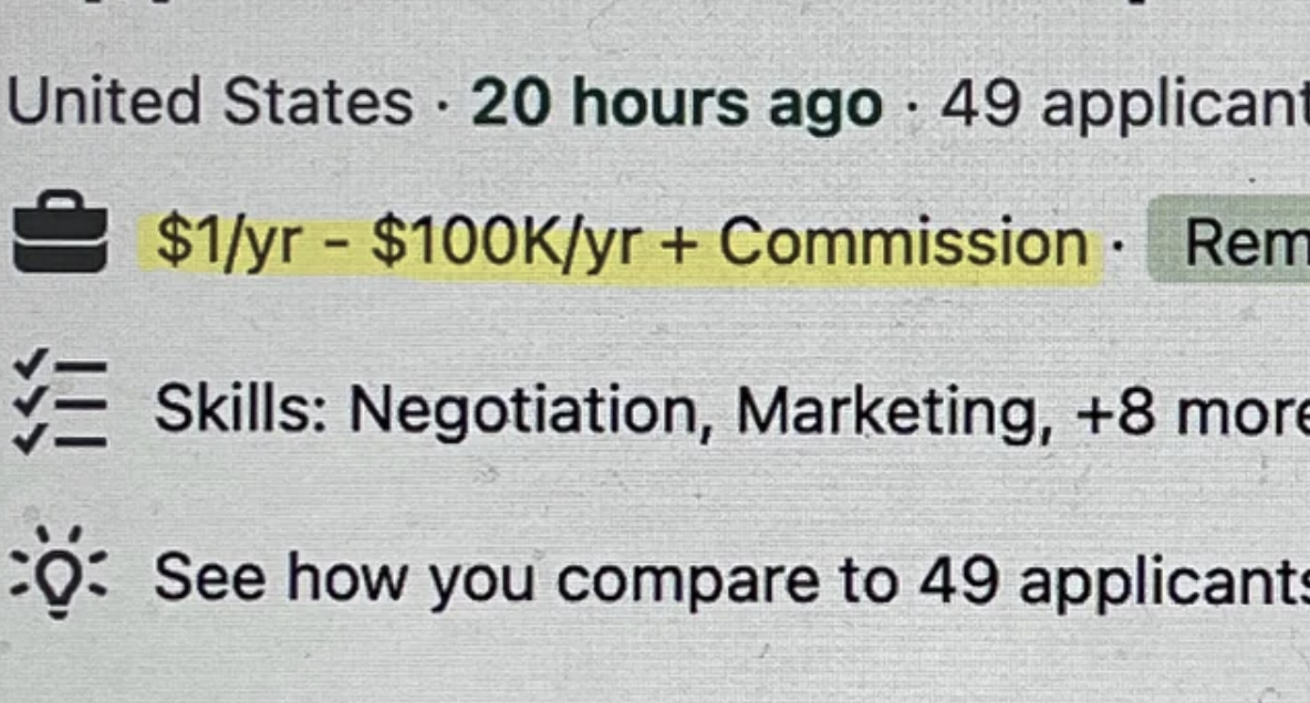 screenshot - United States 20 hours ago 49 applicant . $1yr $yr Commission Rem Skills Negotiation, Marketing, 8 more See how you compare to 49 applicants