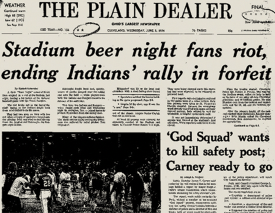 newspaper - Weather The Plain Dealer Final Ohio'S Largest Newspaper 0 Stadium beer night fans riot, ending Indians' rally in forfeit 28 'God Squad' wants to kill safety post; Carney ready to go