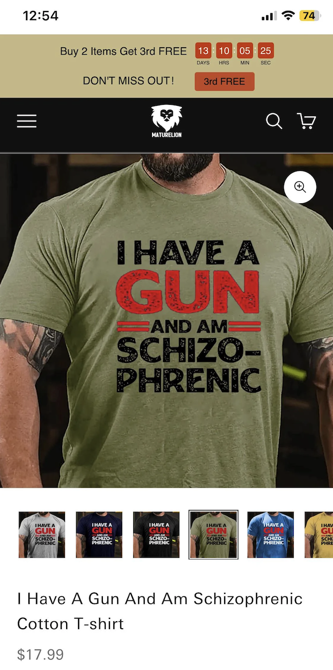 T-shirt - Buy 2 Items Get 3rd Free 13 10 Don'T Miss Outi and Free I Have A Gun And Am Schizo Phrenic 74 I Have A Gun And Am Schizophrenic Cotton Tshirt $17.99