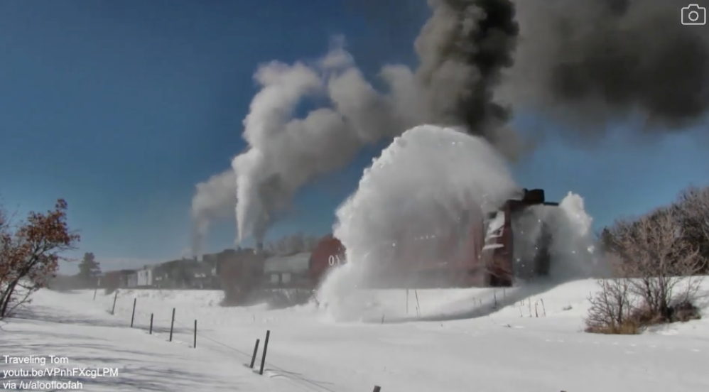 100 year old steam-powered rotary snowplow.