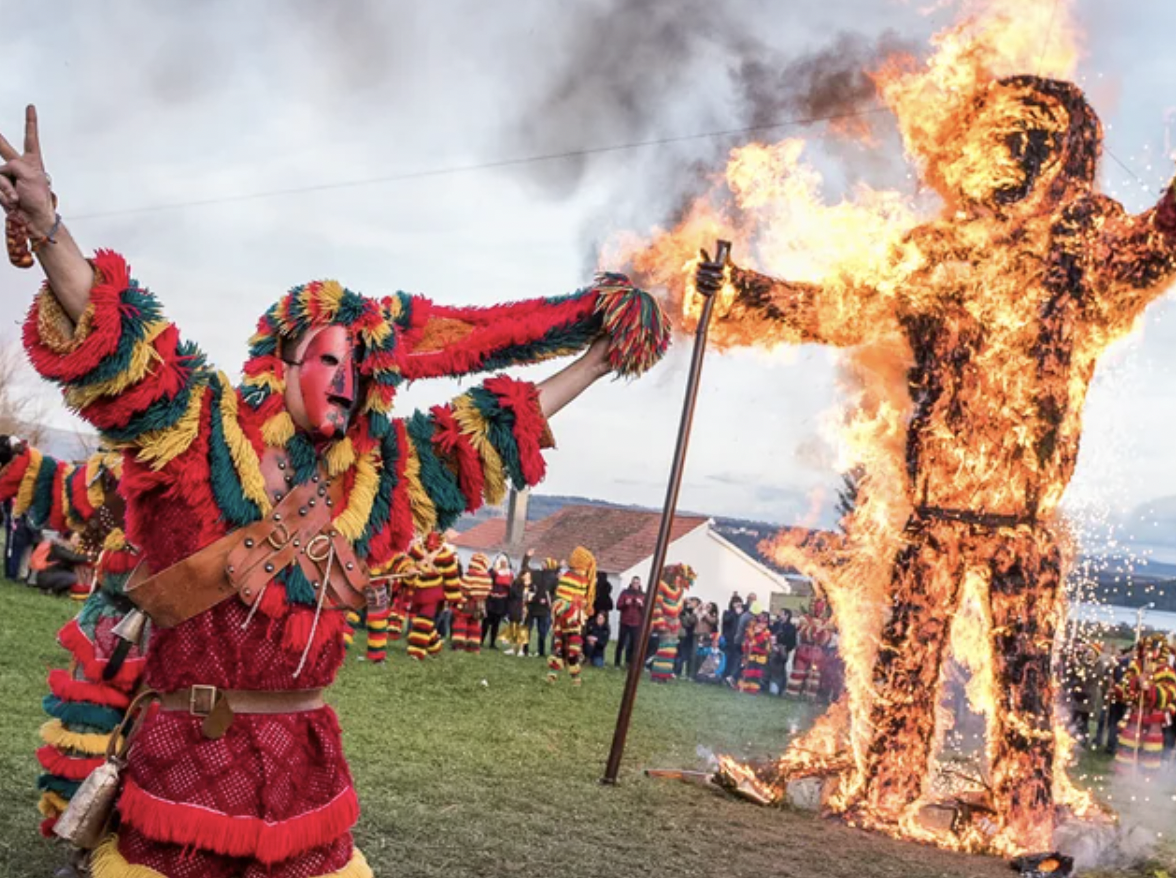 Shrovetide Burning in Portugal by the Caretos, a pre-medieval fertility ritual and tradition.