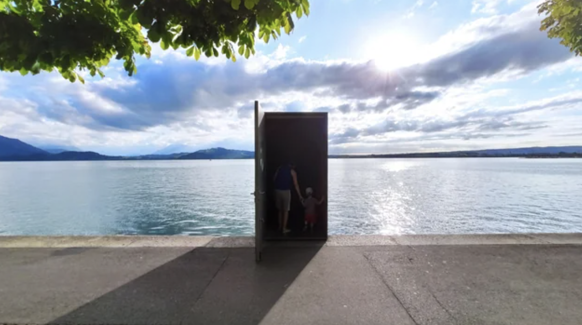 The real life "Truman Show" door in Lake Zug, Switzerland.