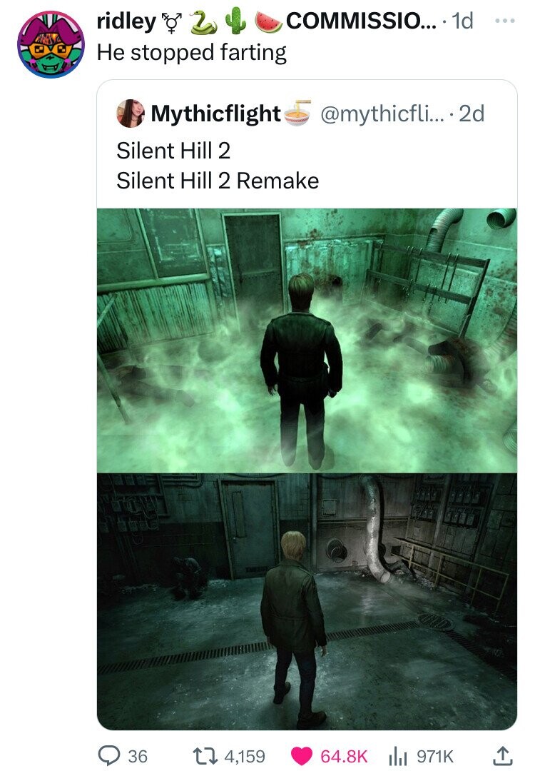 screenshot - ridley & 24 He stopped farting Commissio.... 1d Mythicflight .... 2d Silent Hill 2 Silent Hill 2 Remake 36 4,159