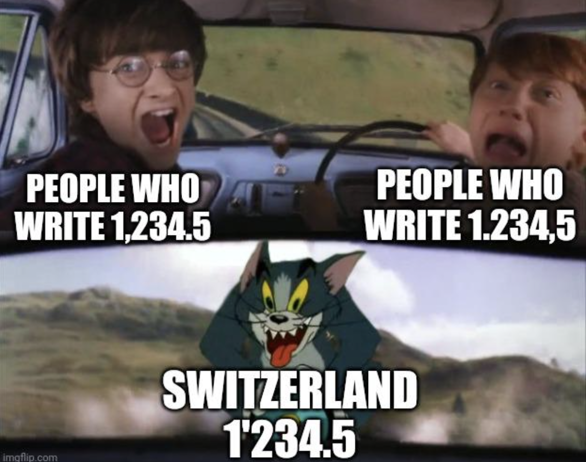 harry potter meme train - People Who Write 1,234.5 People Who Write 1.234,5 imgflip.com Switzerland 1'234.5