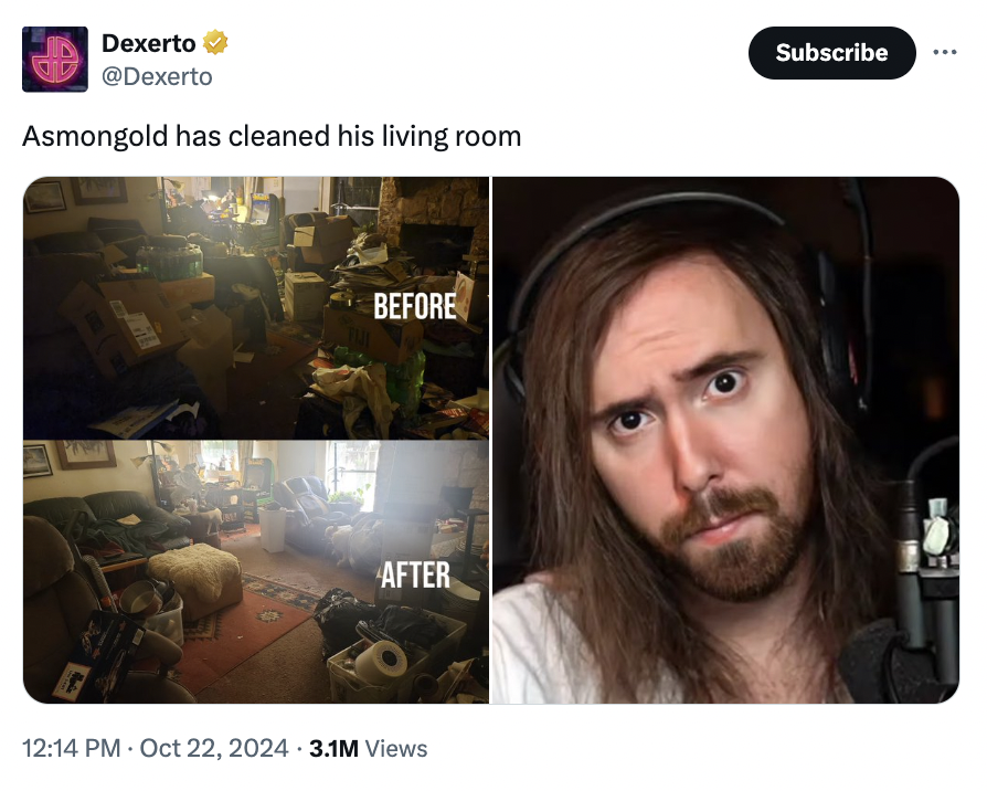 asmongold balding - Dexerto Asmongold has cleaned his living room Before After 3.1M Views Subscribe