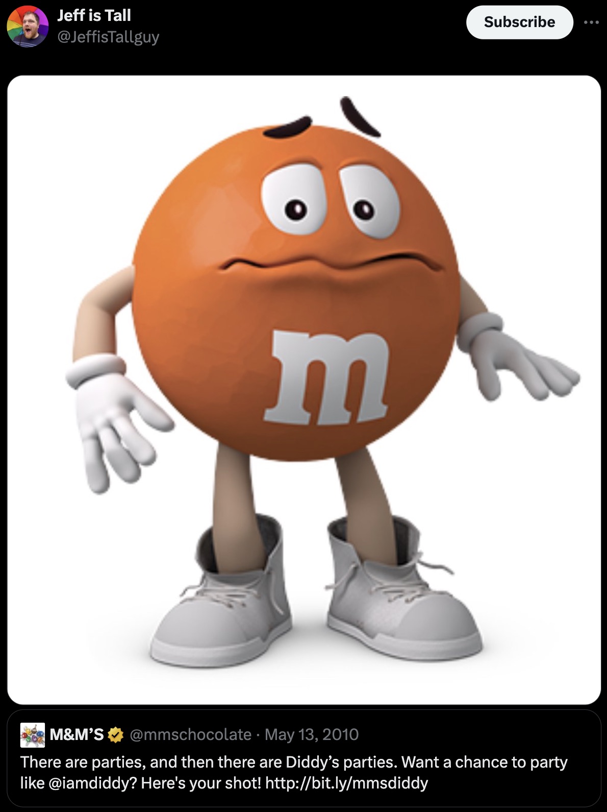 orange m&m's characters - Jeff is Tall Subscribe m M&M'S There are parties, and then there are Diddy's parties. Want a chance to party ? Here's your shot!