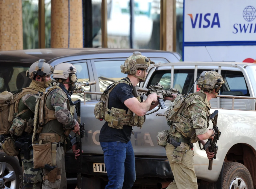 Two US Army Delta Force soldiers (right) with French SAS during the January 2016 terrorist attack in Ouagadougou, Burkina Faso.