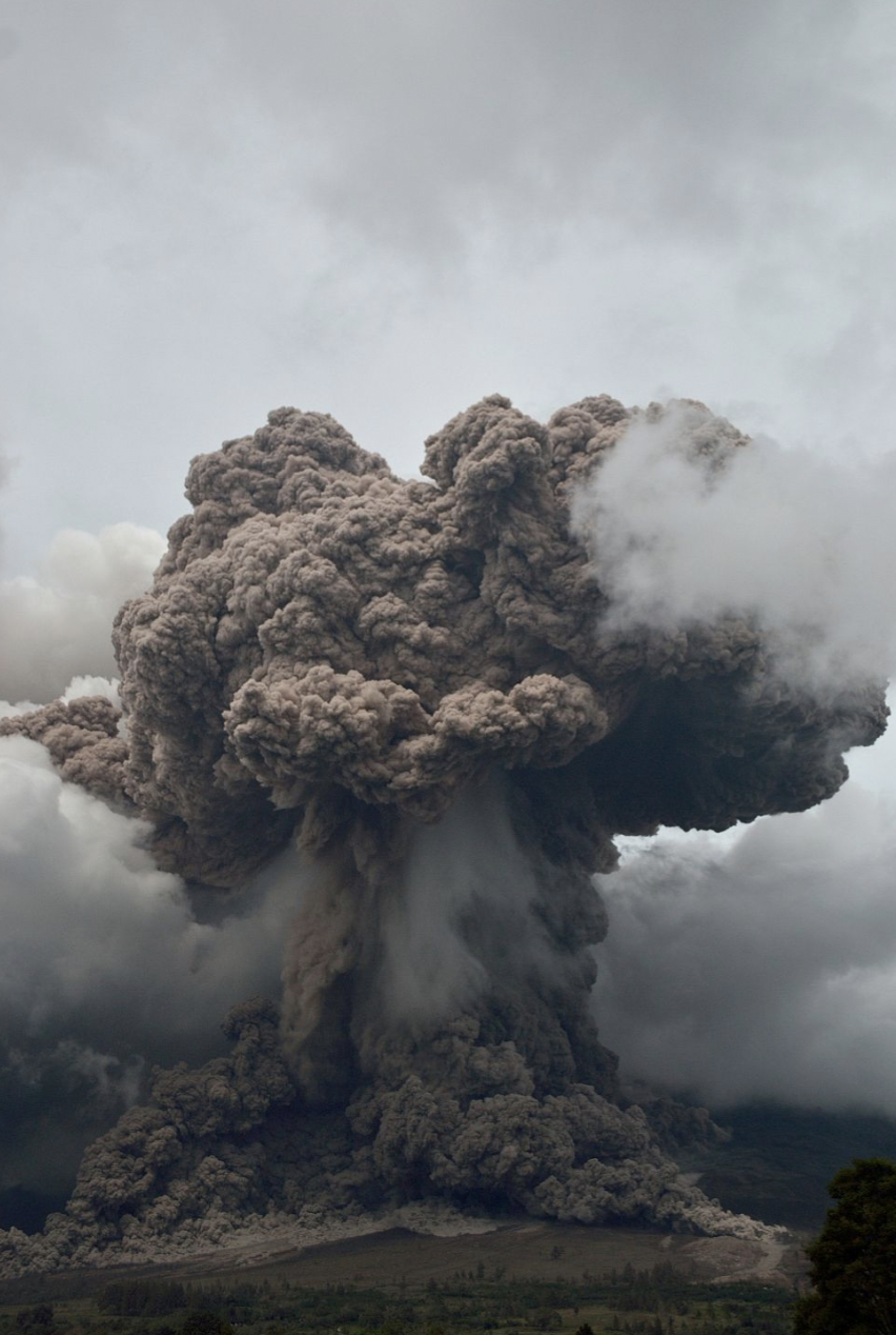 Giant eruption of Mount Sinabung volcano in Indonesia.