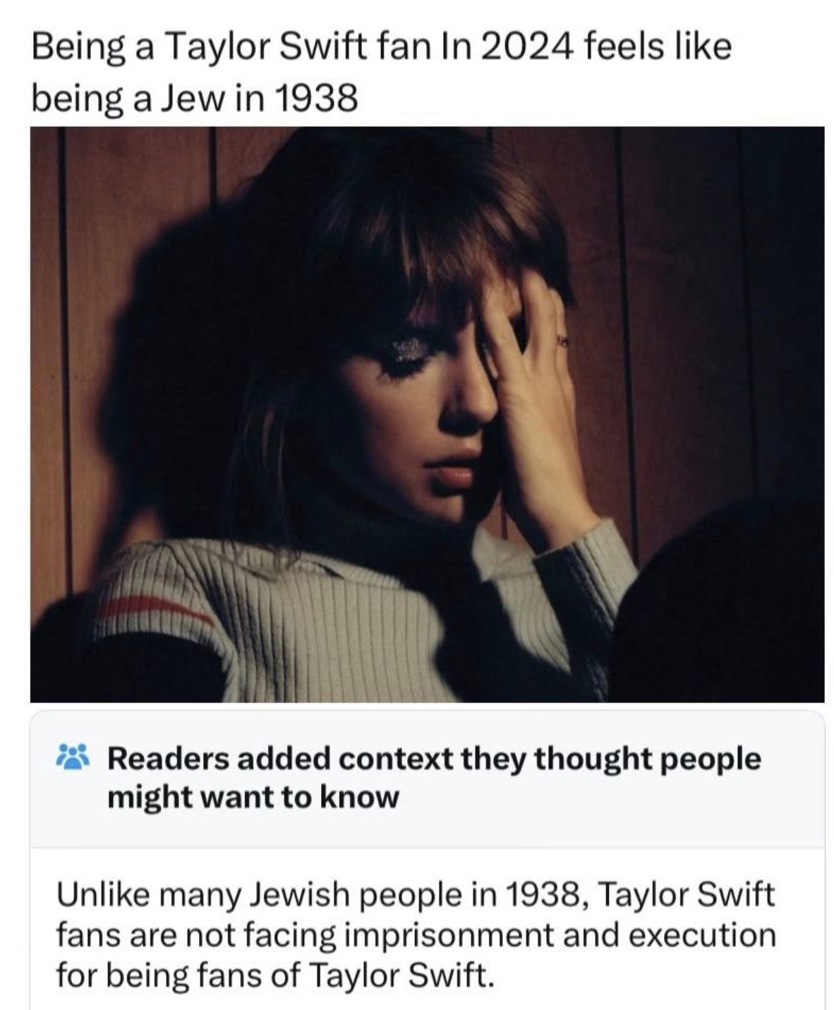 taylor swift midnights mahogany - Being a Taylor Swift fan In 2024 feels being a Jew in 1938 Readers added context they thought people might want to know Un many Jewish people in 1938, Taylor Swift fans are not facing imprisonment and execution for being 