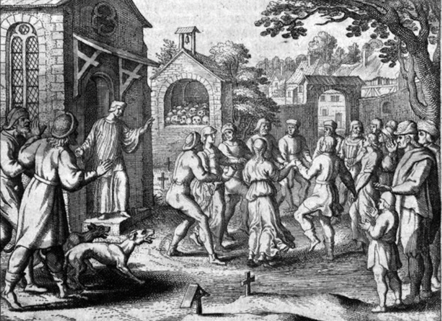 The dancing plague of 1518. Somewhere between 50 and 400 people took to dancing for weeks