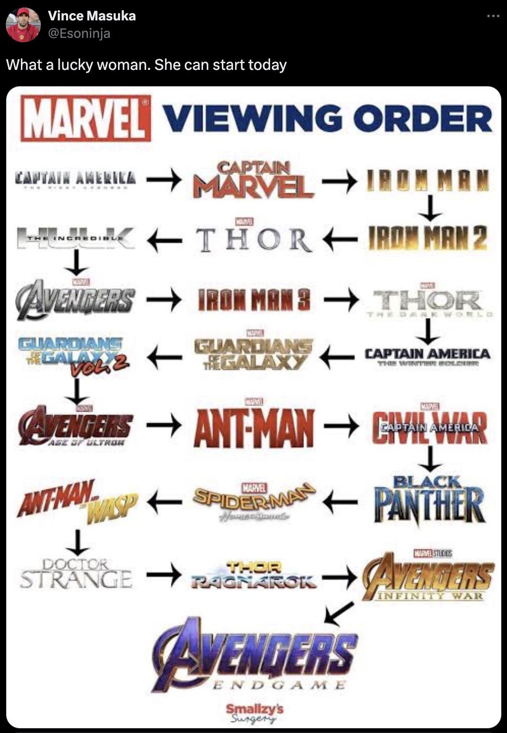 screenshot - Vince Masuka What a lucky woman. She can start today Marvel Viewing Order Captain America Incredible Avengers Guardians Gavol.2 Captain Marvel Marvel Thor Ironman Iron Man 2 Iron Man 3 Thor Guardians Galaxy Avengers AntMan Ase Of Ultron AntMa