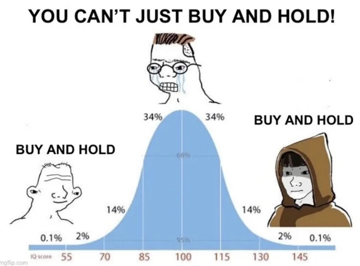 quantum physics meme - You Can'T Just Buy And Hold! Buy And Hold 14% 34% 34% Buy And Hold 14% 0.1% 2% 2% 0.1% 10 score 55 70 85 100 115 130 145 gip.com