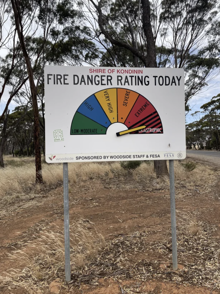 tree - Shire Of Kondinin Fire Danger Rating Today Very High High LowModerate Severe Extreme Astrophe wood Sponsored By Woodside Staff & Fesa E