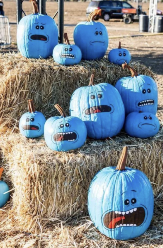 mr meeseeks painted pumpkin