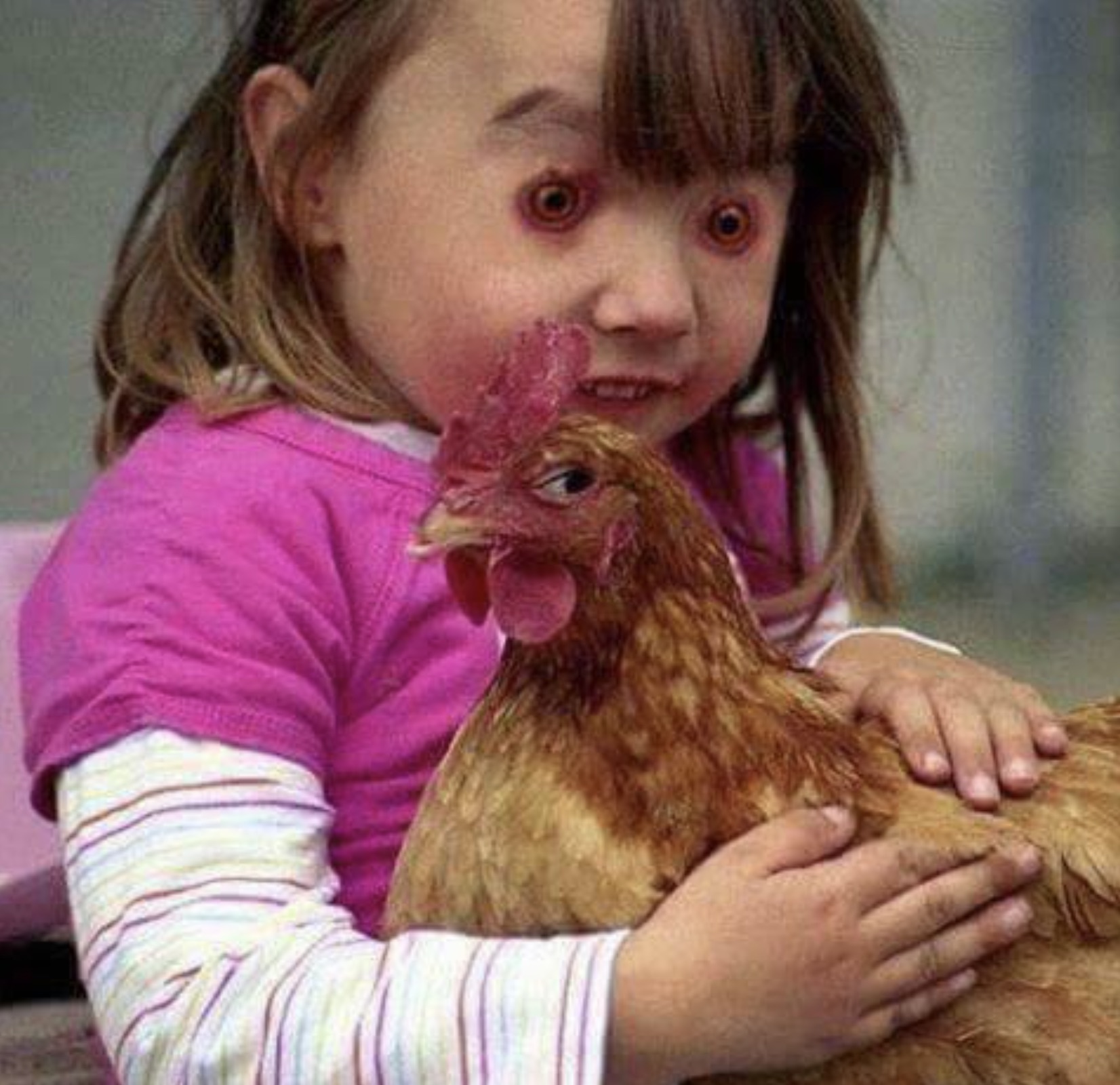 chicken with human eyes