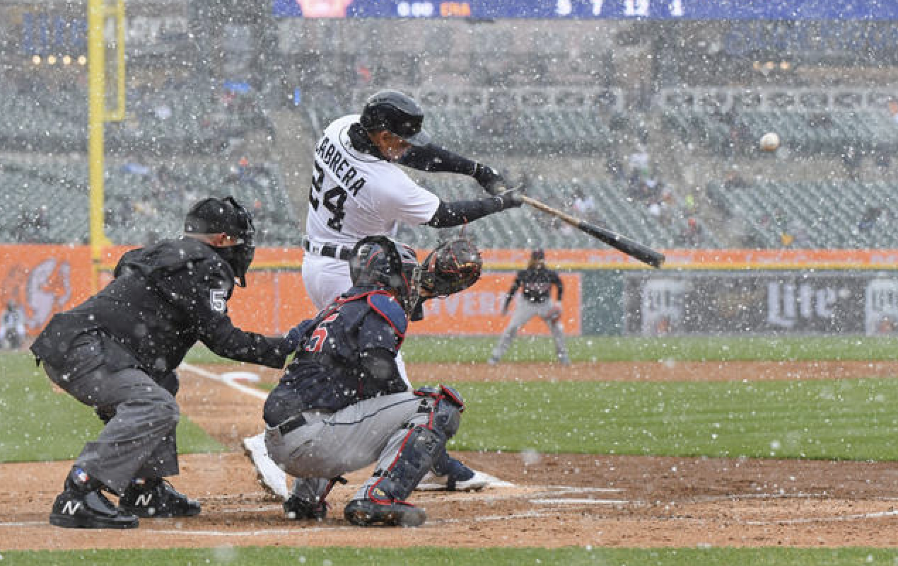 The first homerun of the 2021 season came in Detroit, off the bat of future Hall of Famer Miguel Cabrera. It also might be my favorite collection of snowy baseball photos ever assembled.  