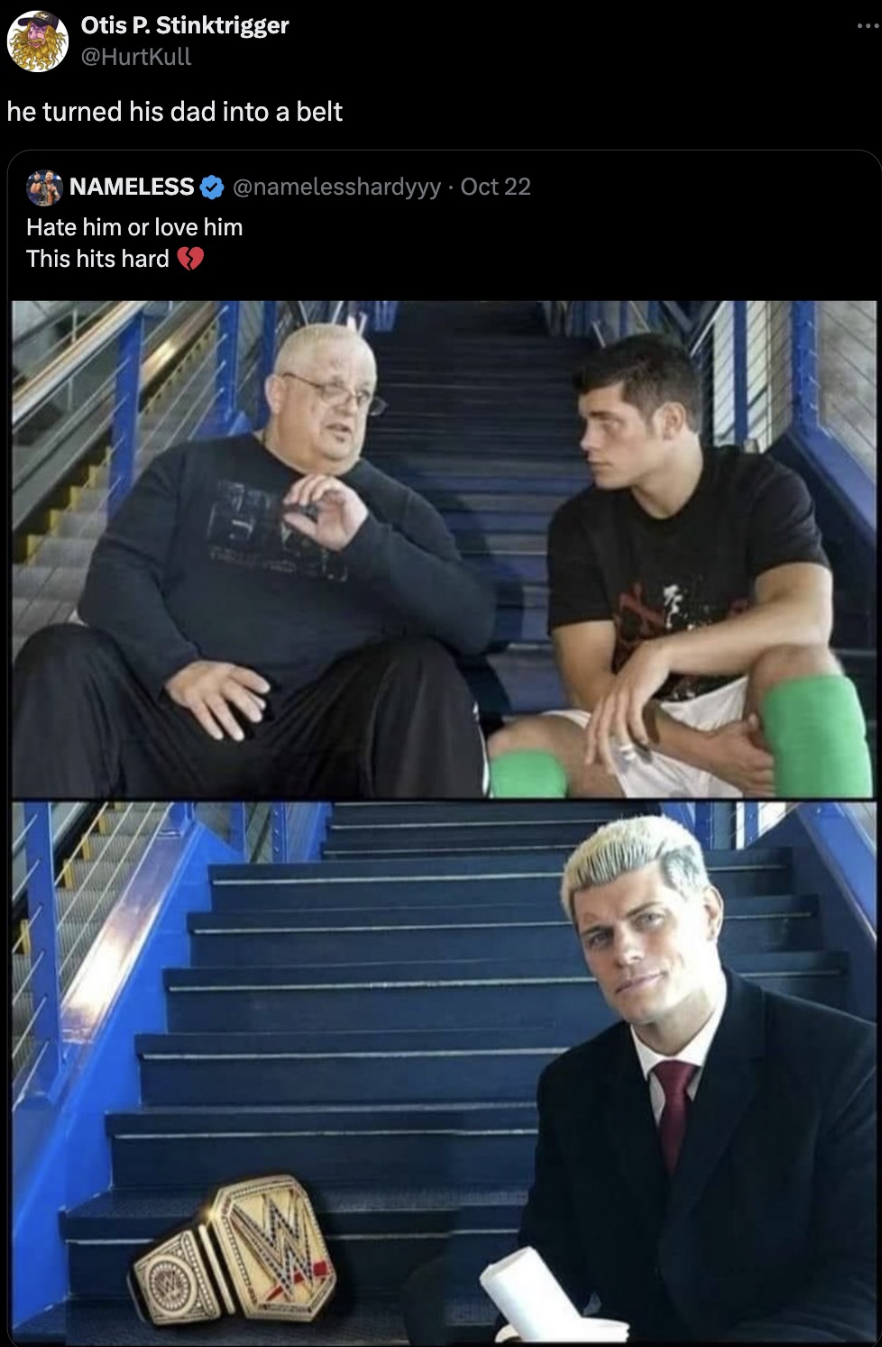 cody rhodes stairs - Otis P. Stinktrigger he turned his dad into a belt Nameless Hate him or love him This hits hard Oct 22